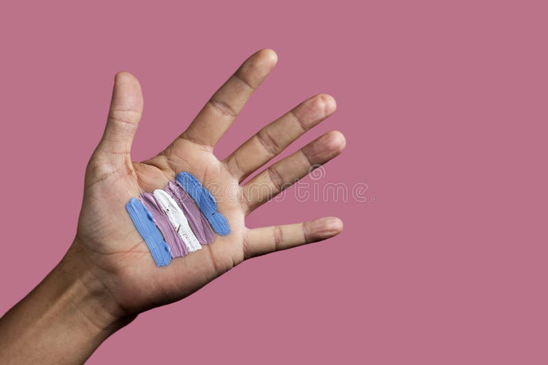 Transsexueelvlag in de palm van de hand stock foto Transsexueelvlag in de palm van de hand stock foto