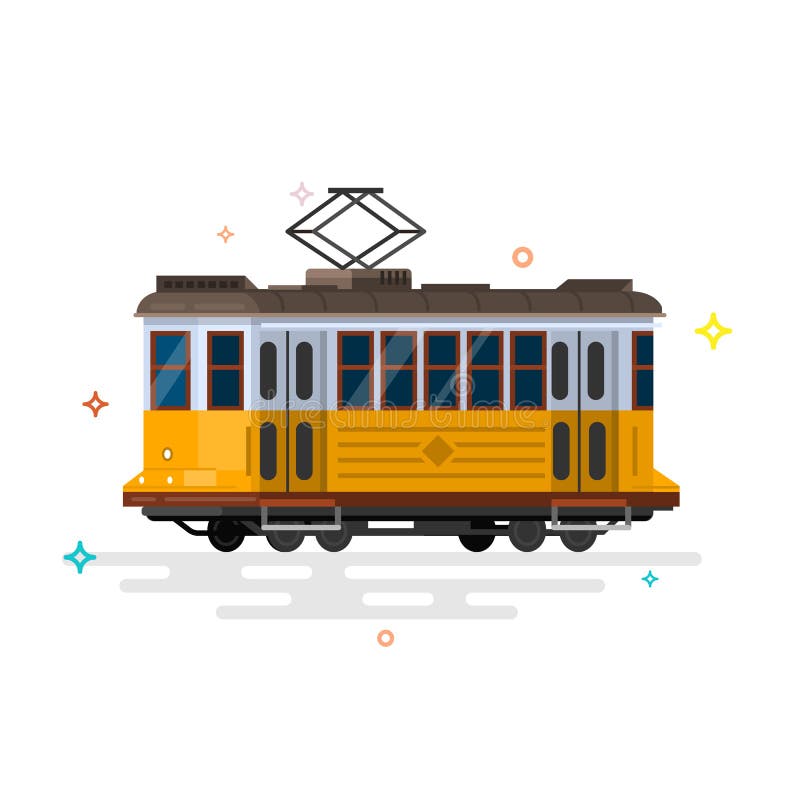 Tranvía del vintage Tranvía retra Tranvía detallada Tranvía de la vista lateral ilustración del vector Tranvía del vintage Tranvía retra Tranvía detallada Tranvía de la vista lateral ilustración del vector