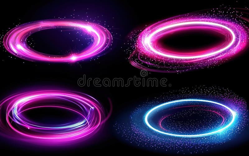 Traseele luminoase colorate creează cercuri dinamice într-un spațiu vibrant cu un fond cosmic royalty free illustration