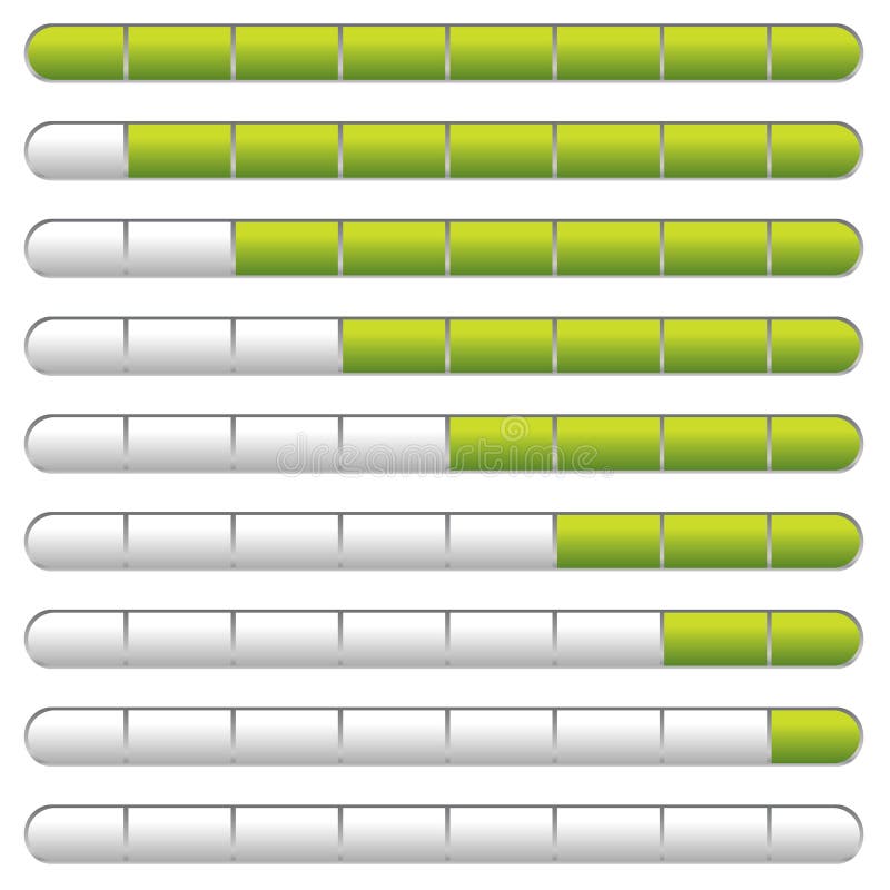 Collection of download bars with neon green indicator. Collection of download bars with neon green indicator