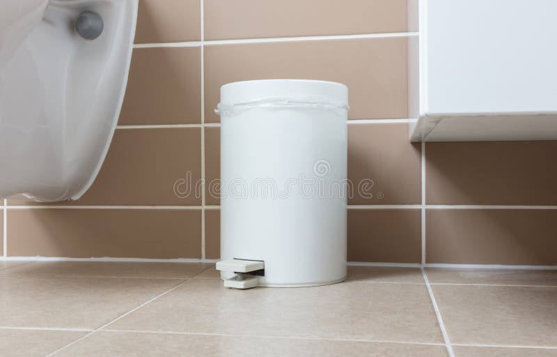 Trash bin in bathroom stock photo. Image of vintage 100797706