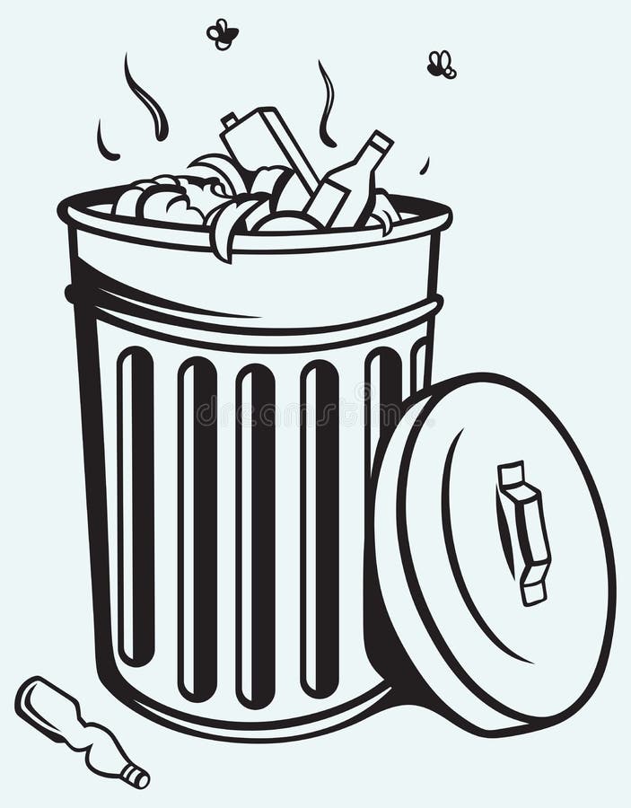 Trash bin full of garbage stock vector. Illustration of ...