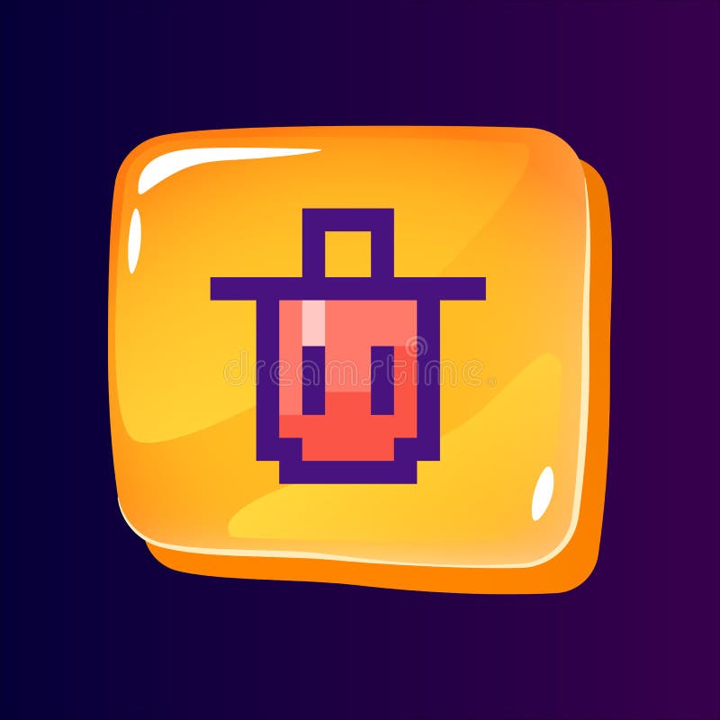 Trash Bin Glossy Ui Button with Pixelated Color Icon Stock Vector