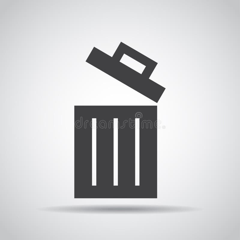 Trash bin icon with shadow on a gray background. Vector illustration