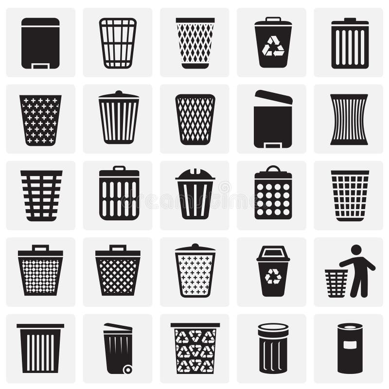 Trash Bin Icons Set on Black Background for Graphic and  Design