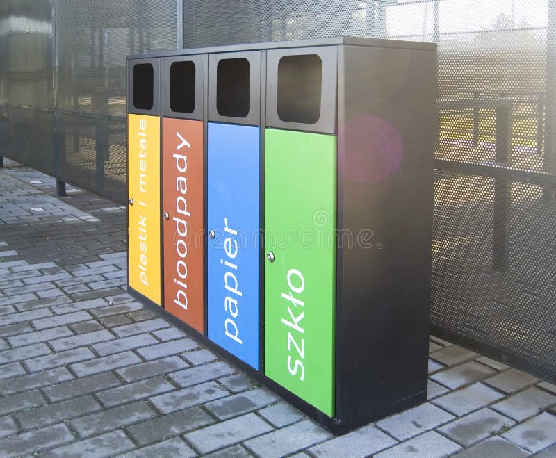 A Trash Bin with Waste Separation in the Public Place in Poland Stock Photo Image of garbage