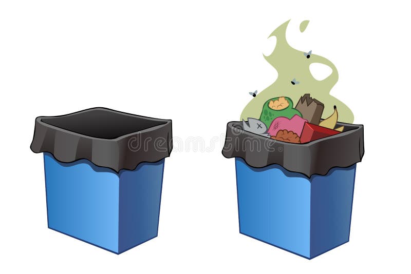 Trash bins, full and empty. vector illustration Trash bins, full and empty. vector illustration
