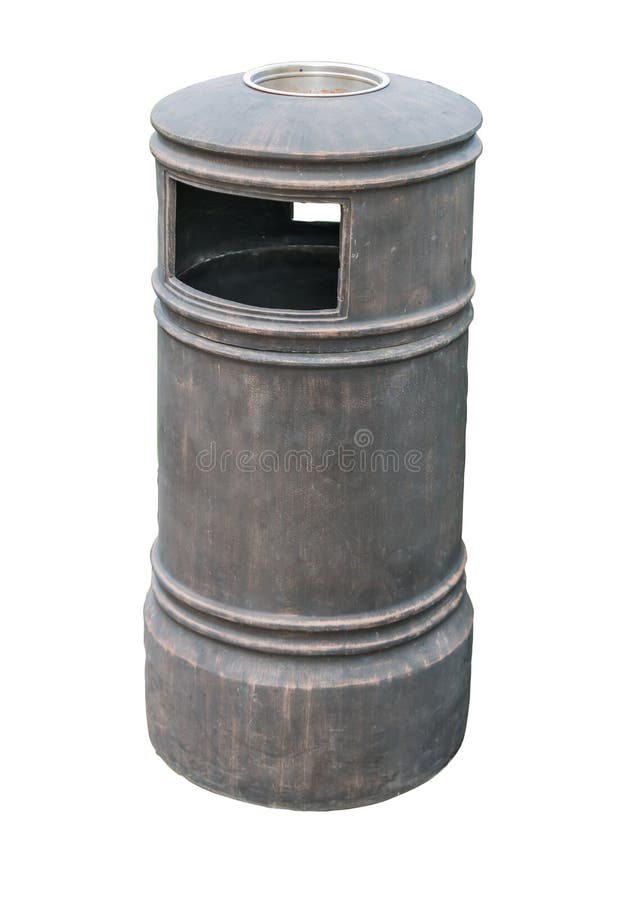 Trash Can with Ash Tray White Metal Clipping Path Stock Photo Image