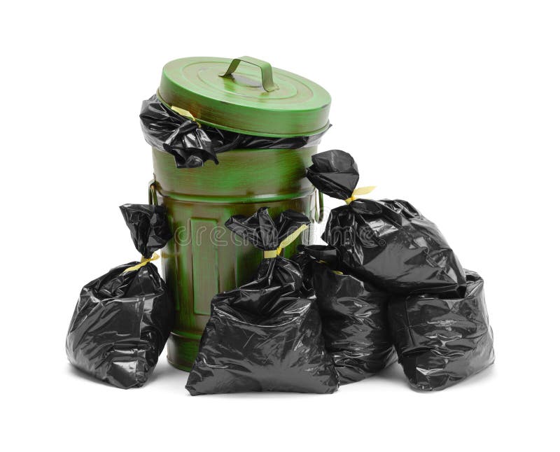 Trash Can and Bags stock image. Image of open, full, green 90647365