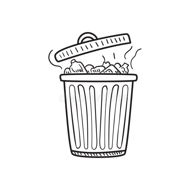 Trash Can Vector Illustration in Doodle Drawing Style Stock Vector