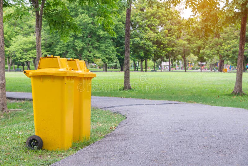 Trash Cans in the Park beside the Walk Way Stock Image Image of