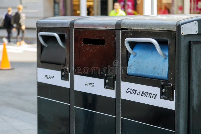 Trash Containers for Three Trash Bins for Different Types of Garbage in