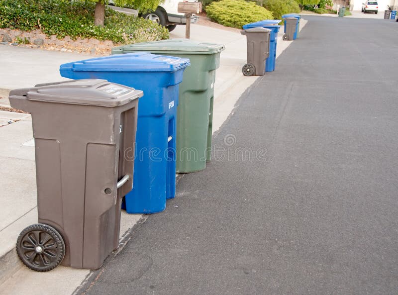 Trash day stock photo. Image of garbage, sidewalk, blue 10275190