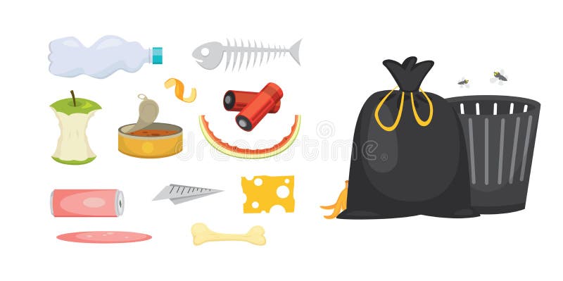 Trash and Garbage Set Illustrations in Cartoon Style. Biodegradable,  Plastic and Dumpster Icons. Stock Vector - Illustration of garbage,  collection: 115875495