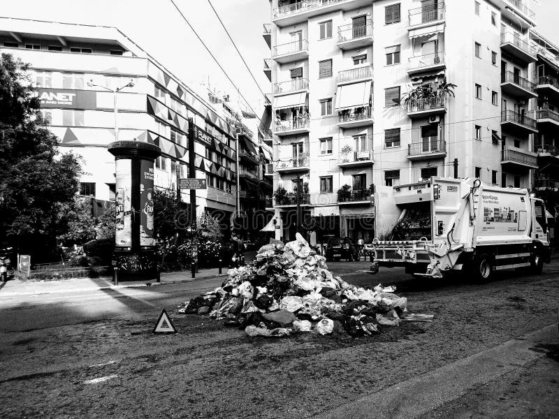 Trash in the Middle of the Street. Athens, Greece Editorial Stock Image
