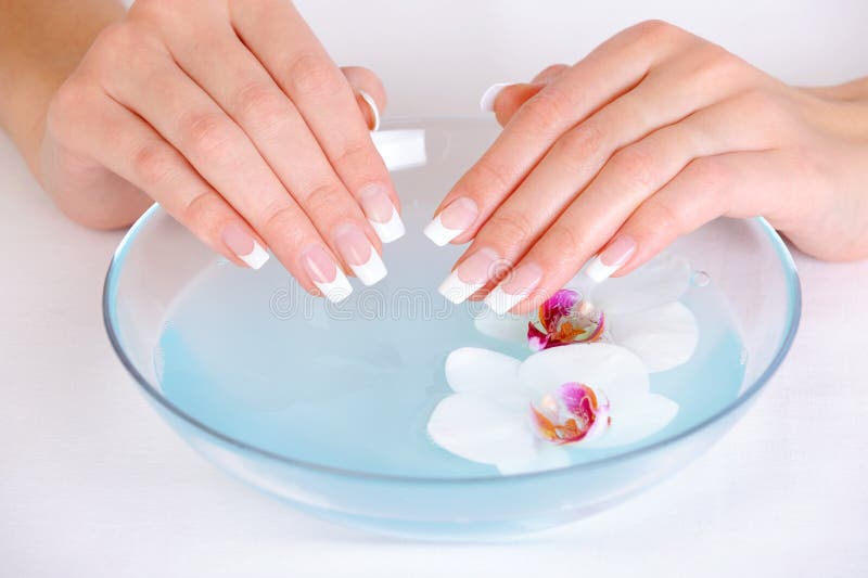 Spa treatment for female hands with beauty french finger. Spa treatment for female hands with beauty french finger