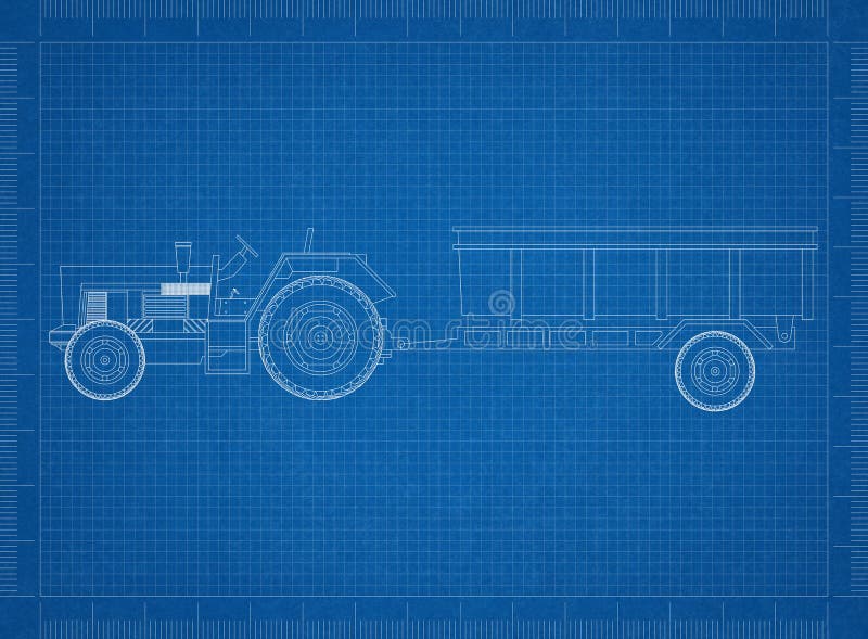 Trator agrícola em vistas., - Detalhes do Bloco DWG