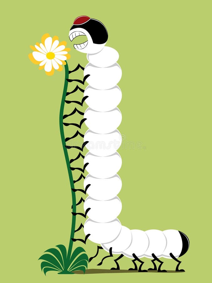 Vector illustration of a caterpillar eating a flower. Vector illustration of a caterpillar eating a flower