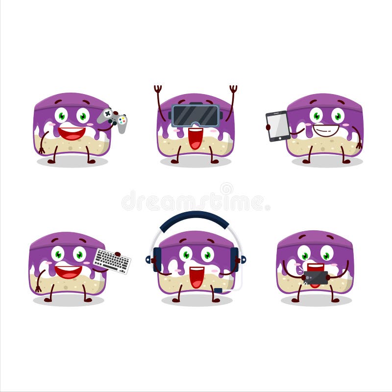 Trauben Kuchen Cartoon Charakter spielen Spiele mit verschiedenen niedlichen Emoticons stock abbildung