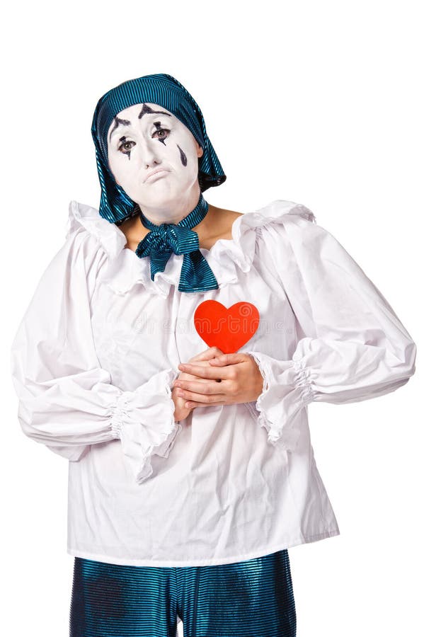 Trauriger weiblicher Pantomimeclown mit einem roten Inneren stockfotos Trauriger weiblicher Pantomimeclown mit einem roten Inneren stockfotos