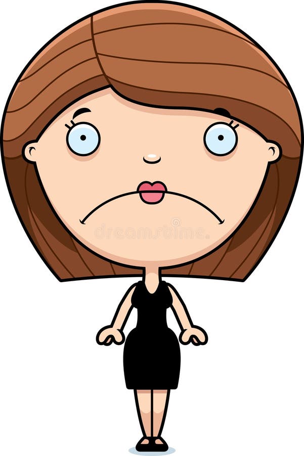 Trauriges Karikatur-Frauen-Schwarz-Kleid stock abbildung