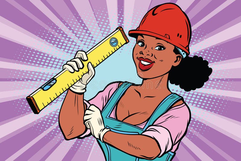 Travailleur de la construction avec le niveau Professionnelle de femme illustration de vecteur Travailleur de la construction avec le niveau Professionnelle de femme illustration de vecteur