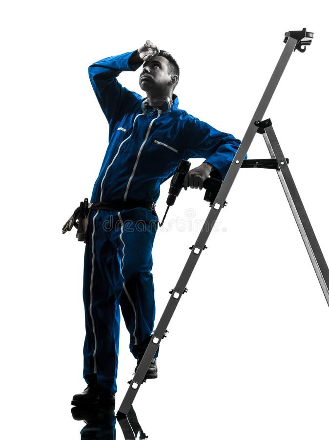 Travailleur de la construction d'homme fatigué suant la silhouette photo stock Travailleur de la construction d'homme fatigué suant la silhouette photo stock