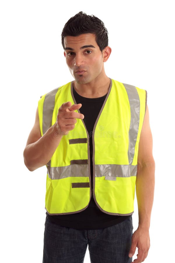 Travailleur de la construction dirigeant son doigt photographie stock libre de droits Travailleur de la construction dirigeant son doigt photographie stock libre de droits