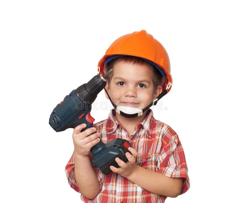 Travailleur De La Construction Et Tournevis D'enfant Photo stock