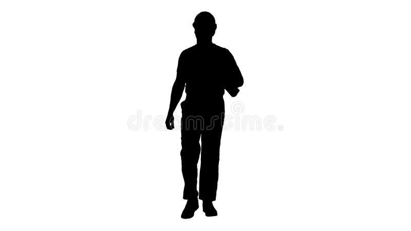 Travailleur de la construction de silhouette marchant avec les croquis de mise au point et souriant? la cam? ra clips vidéos