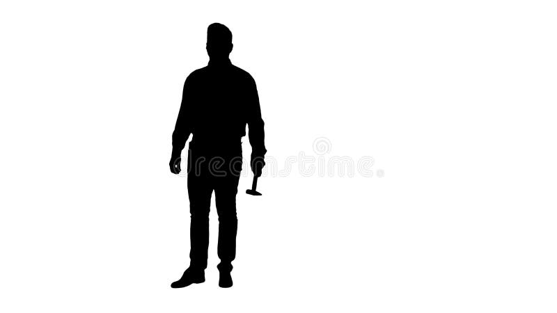 Travailleur de sourire de silhouette faisant le geste correct avec le marteau? disposition banque de vidéos