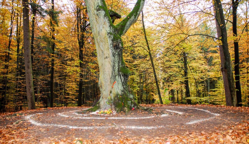 Travaux païens d'autel et de spirale dehors à côté d'un arbre images libres de droits Travaux païens d'autel et de spirale dehors à côté d'un arbre images libres de droits