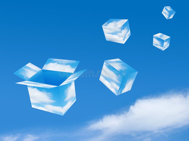 Boxes made of clouds fly on the sky background. Boxes made of clouds fly on the sky background.