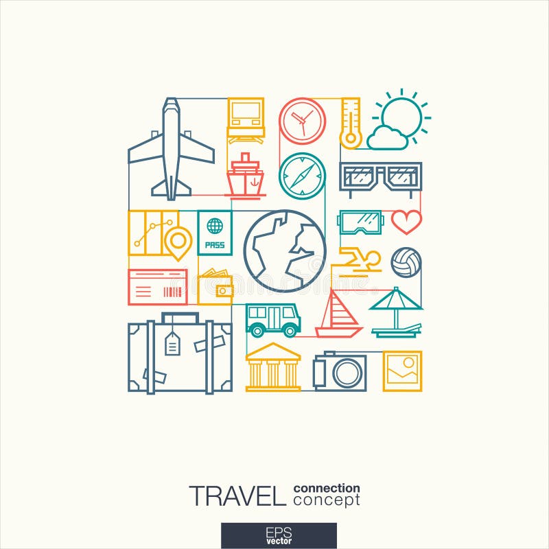 Travel abstract background, integrated thin line symbols.