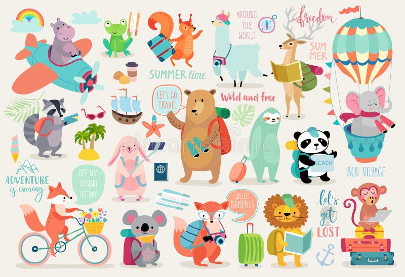 Travel Animals hand drawn style, Calligraphy and other elements. vector illustration Travel Animals hand drawn style, Calligraphy and other elements. vector illustration
