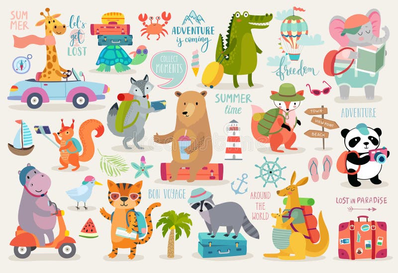 Travel Animals hand drawn style, Calligraphy and other elements. royalty free illustration Travel Animals hand drawn style, Calligraphy and other elements. royalty free illustration