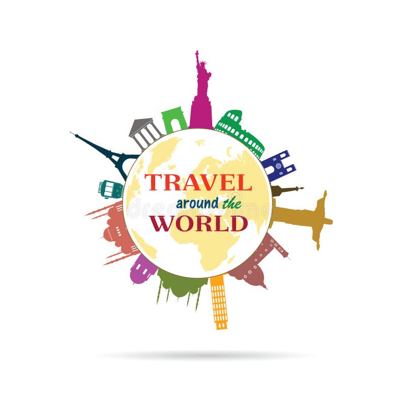 Travel Around the World Sign with History Building Illustration Stock ...