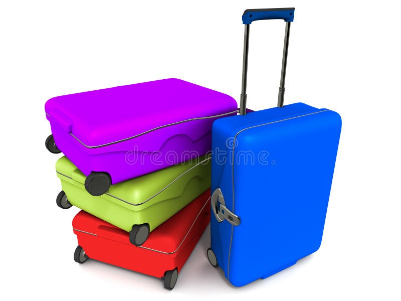 Travel bags in different colors, concept of vacation and travel holidays