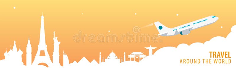 Travel Banner with Landmarks and Airplane. Around the World. Tourism  Background. Vector Illustration. Stock Vector - Illustration of discover,  space: 109951098