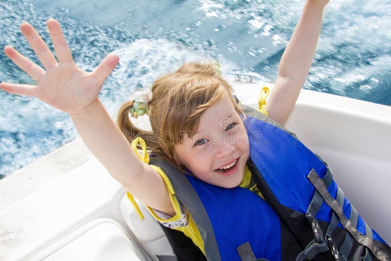 Travel of children on water in the boat