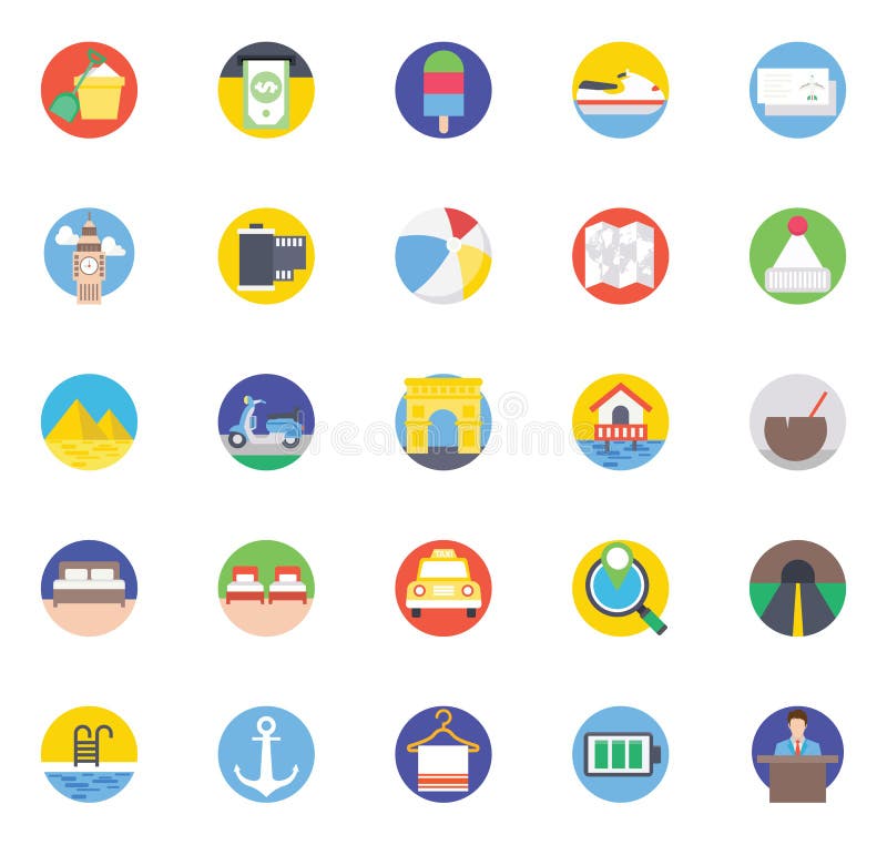 Travel Color Isolated Vector Icons set that can be easily modified or edit royalty free illustration Travel Color Isolated Vector Icons set that can be easily modified or edit royalty free illustration