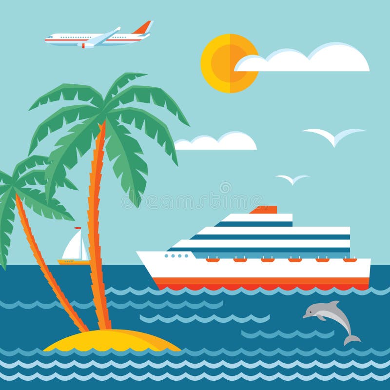 Travel cruise - vector concept illustration in flat style design. Cruise liner.