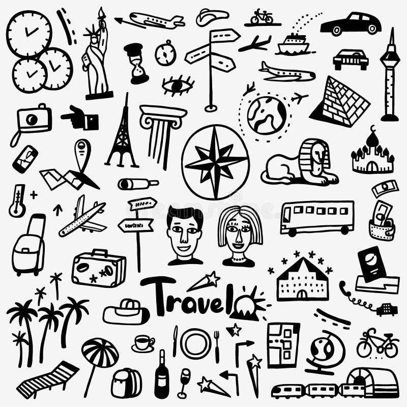 Travel doodles set stock vector. Illustration of landmarks - 69252385