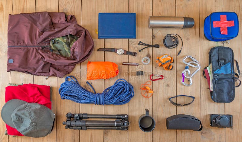 Travel equipment set stock photo. Image of backpacking - 130218070