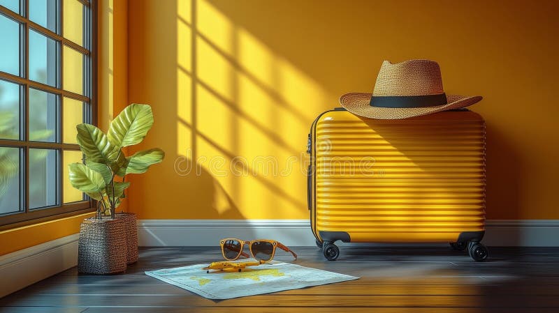 Travel Essentials con custodia gialla illustrazione vettoriale
