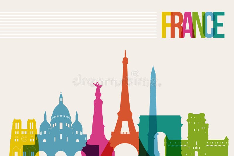 Viajar Francia famoso monumentos multicolor diseno.