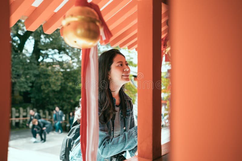 Travel girl smiling peaceful grace praying royalty free stock photography