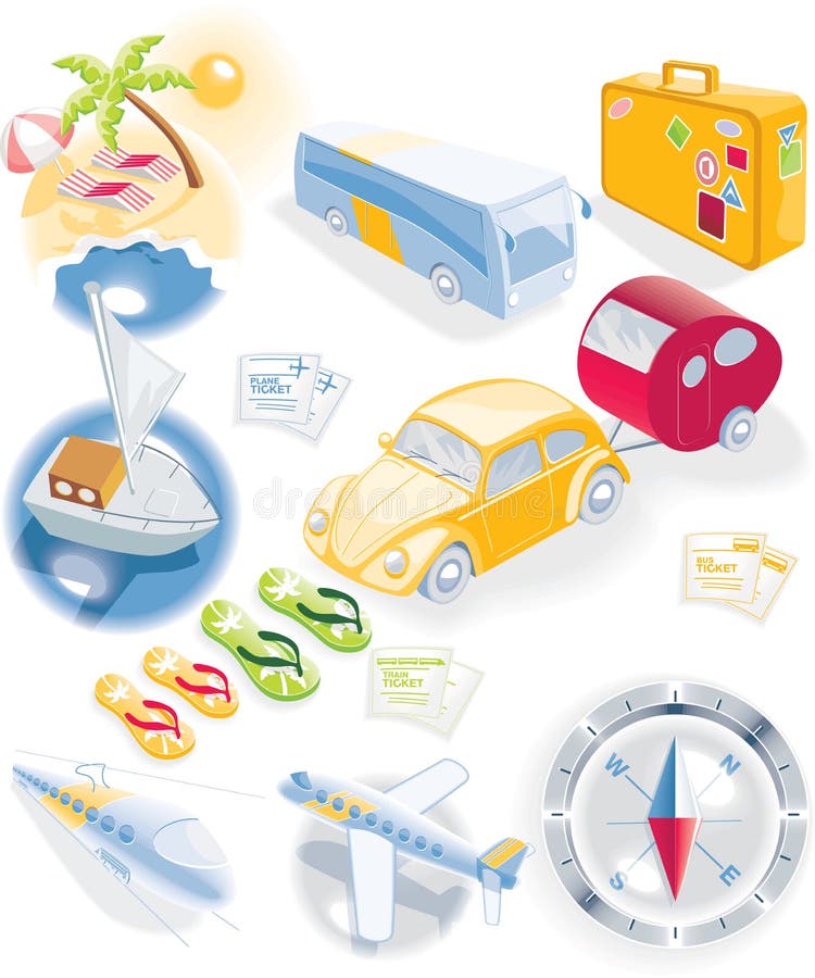 Travel, vacations, tourism colorful icons set. Travel, vacations, tourism colorful icons set