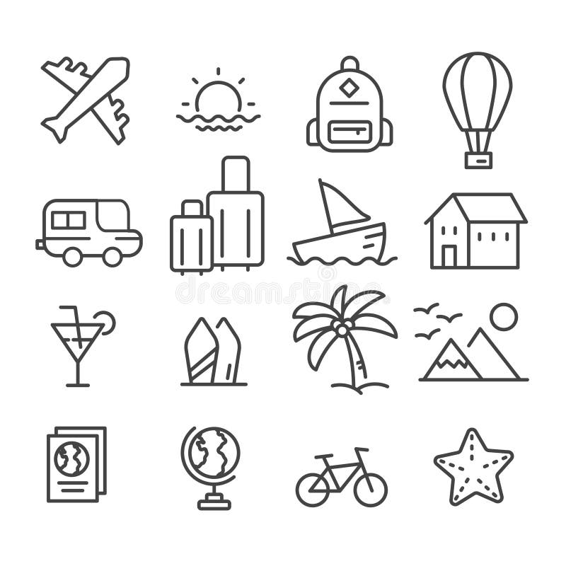 Travel Icons Isolated. Modern Outline in Trendy Style on White ...