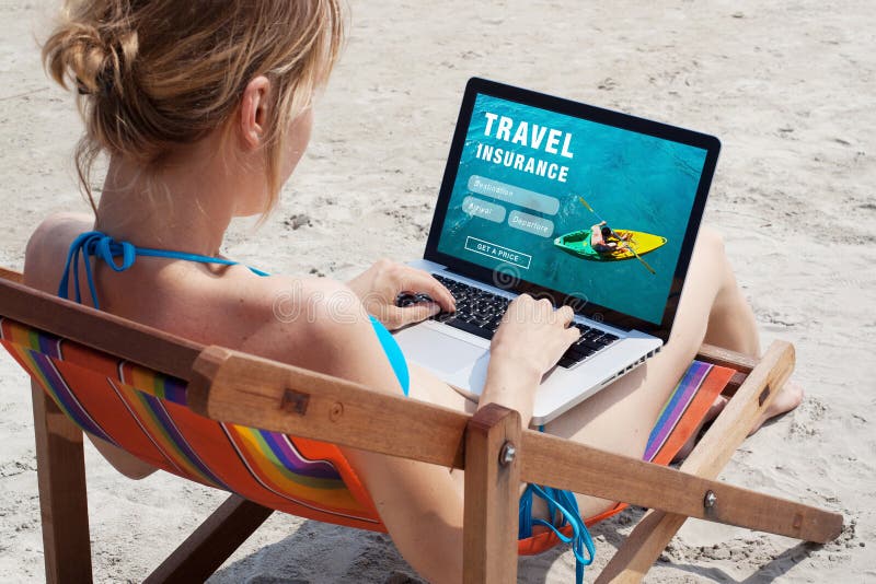 Travel insurance online concept stock photos